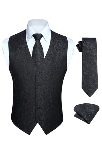 Mens 3pc formal vest set with paisley jacquard