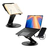 ErgoLith 3-in-1 Adjustable Laptop Stand, Book Stand, & Phone Holder - Luxury 360° Rotating Display for All Laptops - 2–21' Height for Ergonomics - Office Desk Accessories - Patented - Sky Black