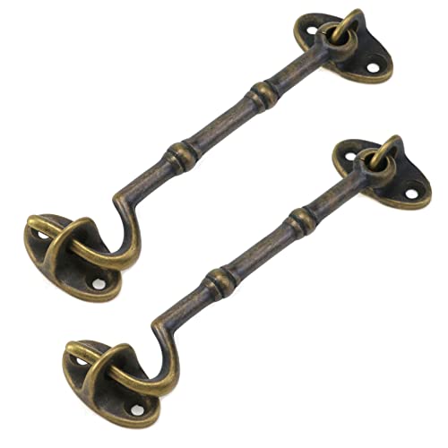 Curqia 2 Pack Hook And Eye Latch Antique Bronze Heavy Duty Barn Door Lock Brass Privacy Hook, 4 Inch #TOP27
