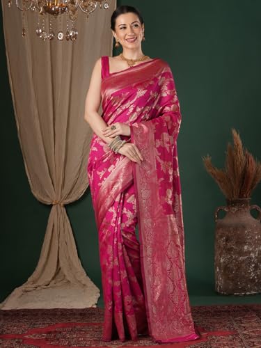 Image of AKHILAM Women's Kanjivaram Woven Soft Silk Saree With Blouse Piece