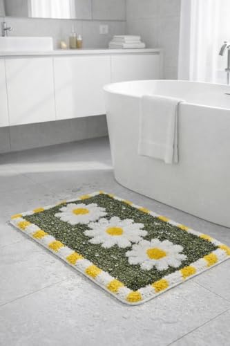 Image of Home Decor Multicolor Anti Skid Bath Mat for Bathroom, Anti Slip Bath mat, Non Slip Bath mat Door mat for Bathroom, Living Room Kitchen Bedroom (Green & White Flower)