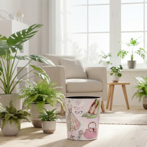 Image of PU Leather Small Trash Can Wastebasket, Round Garbage Container Basket for Bathrooms, Laundry Room, Kitchens, Offices, Kids Rooms, Bedrooms,Dorms,Home Decorative Art Bin, 2.9 Gallon(Fashion Style)