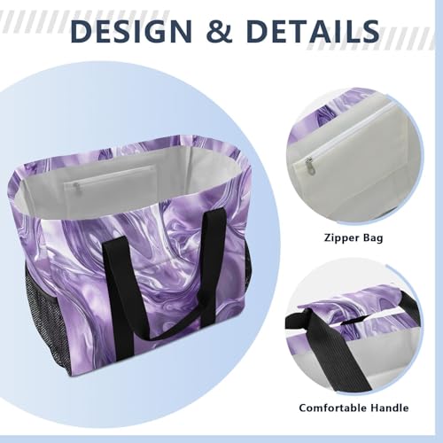 YETTASBIN Liquid Marble Large Foldable Travel Tote Bag, Lightweight Waterproof Swim Pool Bag with Handles & Pocket for Beach Outdoor, Reusable Grocery Bag for Kitchen, Shopping4