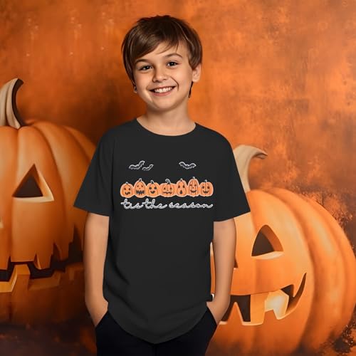 Image of Girl Boy Halloween Shirt Kids Cute Pumpkin Face Graphic T-Shirt Tis The Season Spooky Short Sleeve Tee Top 7-12 Years