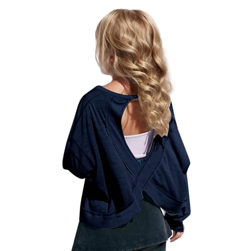 Teen Girls Cute Shirts Youth Lightweight Preppy Yoga Workout Blouses Fall Trendy Oversized Crop Crewneck Running Tops2