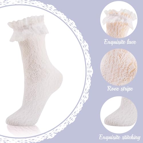 Image of Lace Socks for Women Ankle Ruffle, White Ruffle Frilly Dress Sexy Gothic Lolita fashion Sock,Mesh Ankle High for Young Girl