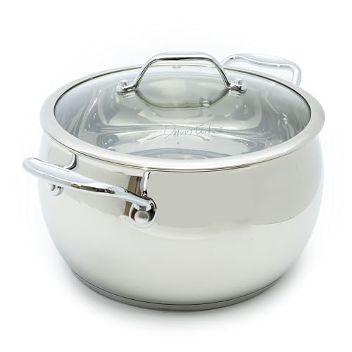 David Burke Splendor Stainless Steel 7-Quart Dutch Oven With Glass Lid, Vented Steam – Side Handles, Oven Safe