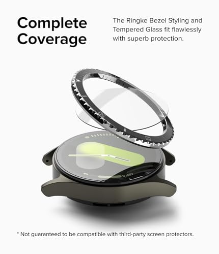 Image of Ringke Bezel Styling & Glass Compatible with Samsung Galaxy Watch 7 40mm [Combo] Anti-Scratch Stainless Steel Frame Ring Cover with HD Clear Tempered Glass Screen Protector - 40-80 (ST) Black