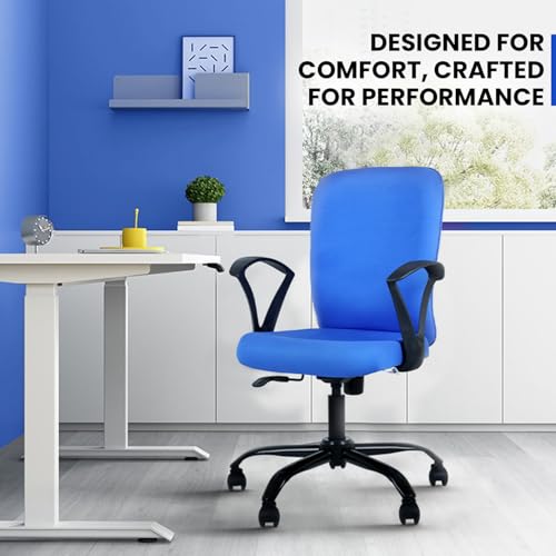 Image of IAFA FURNITURE Mavro Office Chair, Mid Back Upholstery Ergonomic Home Office Desk Chair with Fixed Armrests & Spacious Cushioned Seat | Heavy Duty Metal Base (DIY) (Blue)