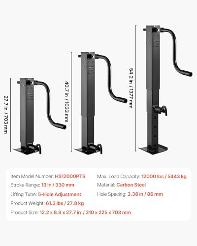 Image of VEVOR Heavy-Duty Trailer Jack, 12,000 lbs Load Capacity, Sidewind Square Direct Weld-on Trailer Jack with Handle Crank, Adjustable Drop Leg, 26-Inch Travel for Lifting RV, Utility, Yacht Trailers