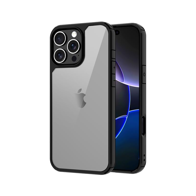 Back Cases for iPhone 16 Pro Max -Black HD Clear Case -2in1-PC TPU