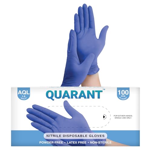Image of QUARANT Nitrile Disposable Hand Gloves (Medium, Blue, Pack of 100) Powder Free, Food Grade, Latex Free, Ideal for Protection, Cleaning & Handling