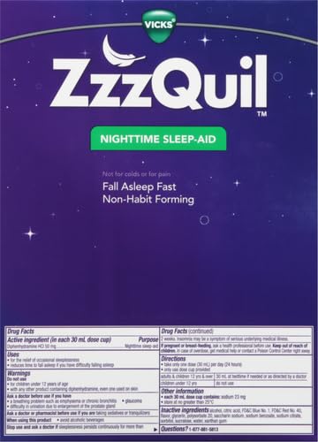 Image of ZzzQuil, Sleep Aid, Nighttime Sleep Aid Liquid, 50 mg Diphenhydramine HCl, Fall Asleep Fast, Non-Habit Forming, Warming Berry Flavor, 12 FL OZ (Pack of 4)