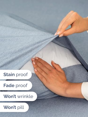Image of Extra Deep Twin Sheet Set - 4 Piece Breathable and Cooling Sheets - Hotel Luxury Bedding for Women, Men, Kids & Teens - Easy & Secure Fit - Soft and Wrinkle Free - Extra Deep Pockets - Heathered Blue