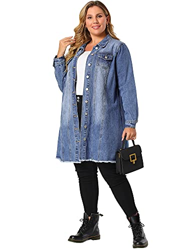 Agnes Orinda Women's Plus Size Denim Jacket Casual Long Distressed Button Up Pockets Jean Jackets3