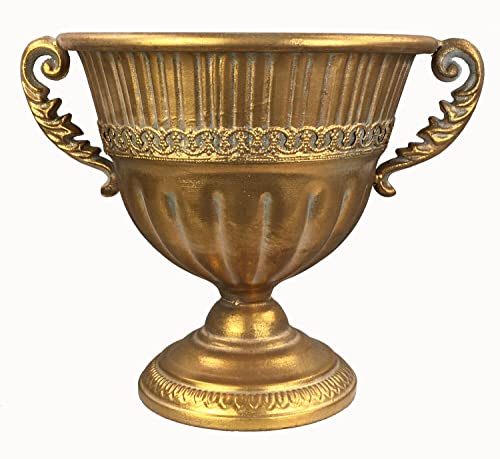Pokal Amphore Dekovase Vase Blumenvase Antik Metall Vintage Deko Retro Design (LN52-2 19 cm Hoch Gold)
