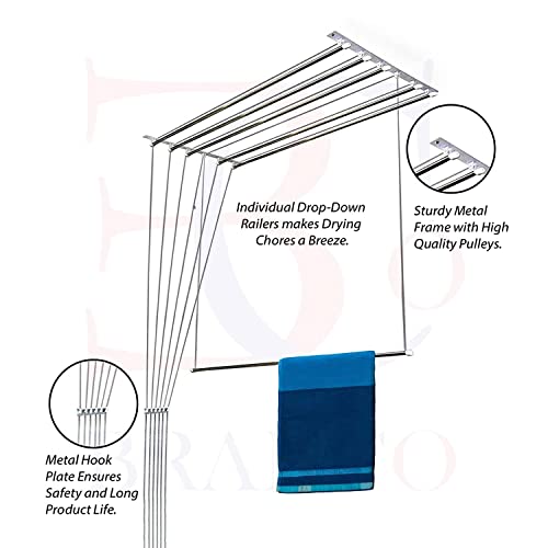 Image of CIPLA PLAST Heavy Duty Rust Proof UV Protected Nylon Ropes | Ceiling Pulley Operated Individual Drop Down Drying Rack | Ceiling Clothes Hanger /Stand for Balcony /Bathroom
