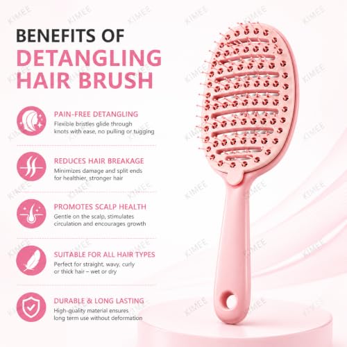 Image of KIMEE Natural Boar Bristle Hair Brush Set for Women, Men and Kids With Thin, Normal And Fine Hair. Restore Shine And Texture To Your Hair. Wooden Comb, Travel Bag and Spa Headband (PINK)