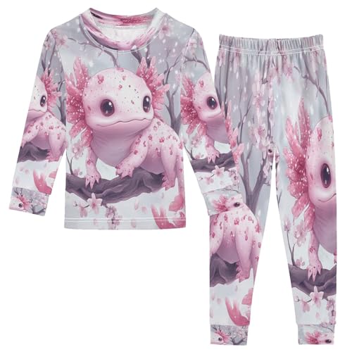 Pajama Sets Long Sleeve Cherry Blossoms Cute Axolotl Soft Comfy Sleepwear 2 Piece PJS 3-8T