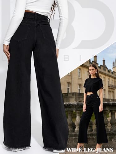 Women's Y2K Boyfriend Jeans High Waisted Straight Leg Baggy Denim Pants with Raw Frayed Hem3