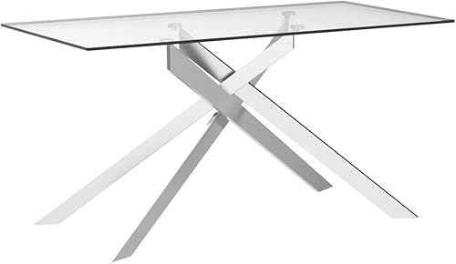 Miniatura 5 de Edwin's Choice Mesa de comedor rectangular de vidrio de 58.5 pulgadas, mesa de vidrio templado y patas tubulares de metal, mesa de estilo moderno
