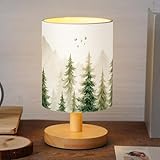 VIHOSE Pine Tree Bedside Table Lamp Forest Table Lamp Vintage Nightstand with Linen Fabric Shade Solid Wood Base Decoration for Kids Living Room Bedroom Desk Dorm