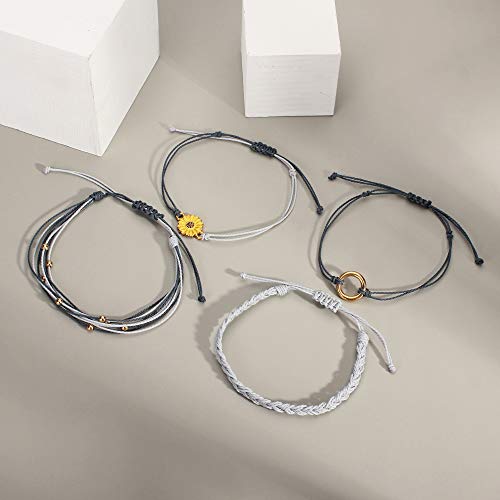 Image of Stackable Sunflower String Bracelets Cute Boho Braided Summer Beach Jewelry