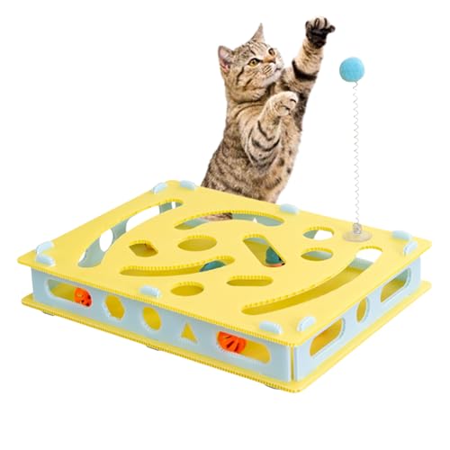 Katzen-Puzzle-Spielzeug – Lernspielzeug für Katzen, interaktives Puzzle-Spielzeug | Labyrinth-Spielbox für Haustiere mit Glockenkugeln, Plattformspiel mit Loch-D