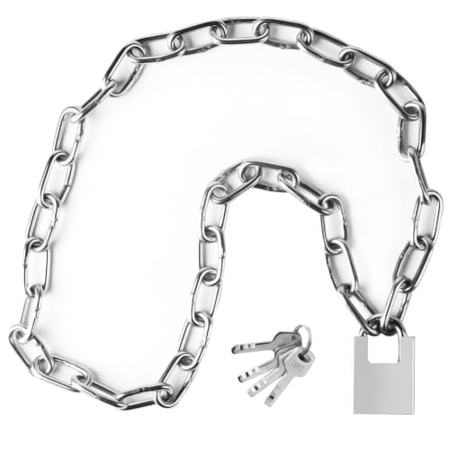 304 Stainless Steel Bike Chain Lock, 5mm x 1 Meter High Security Chains with Padlock, Heavy Duty Chain Link for Indoor Outdoor Fence Bicycle Scooter Motorcycle Motorbike Chains Lock