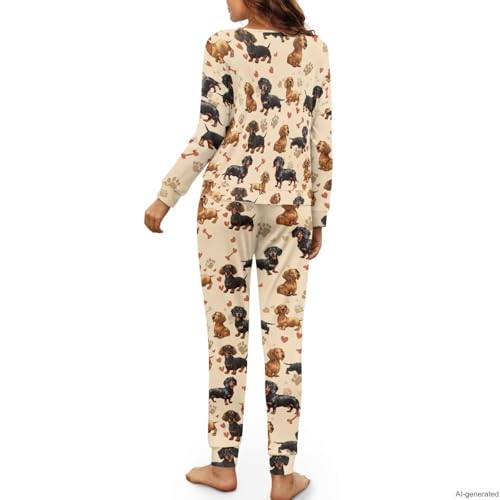 Image of Women's 2 Piece Printed Pajama Set Long Sleeve Sleepwear Set with Long Pants Casual Lounge Sets with Pocket