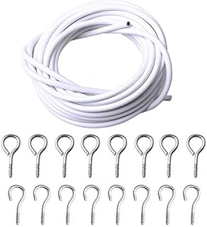 REAL ACCESSORIES 4 Meter Curtain Wire with 8 Hooks & 8 Eyes, EASY TO USE Net Curtain Wire Screw-in Hooks for Net Curtain Rod Net Curtain Wire for Window Door Office Kitchen Net CUT TO SIZE