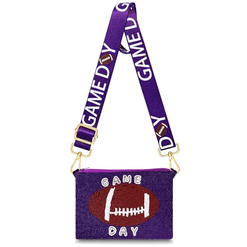 Game Day Purse for Women Beaded Football Crossbody Purse Shoulder Bag Game Day Outfits Football Mom Accessories