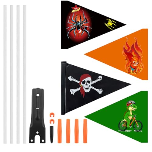 Drapeau de vélo pour enfants, 4 Pièces, bannière de vélo d'ensemble, Drapeau Vélo Réglable, Enfants Drapeau De Sécurité À Vélo Fanion, Motifs riches,...