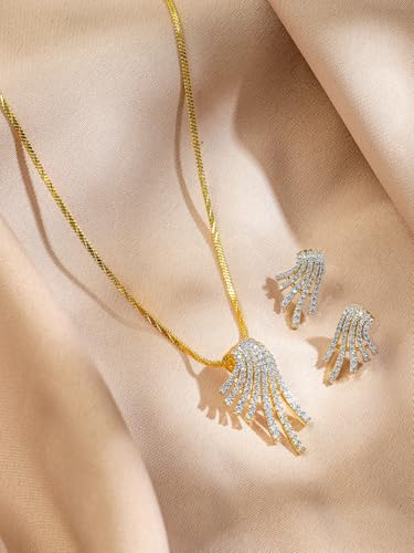 Image of Rubans Pendant Necklace Set American Diamond and Zirconia Gift Jewellery for Women & Girls