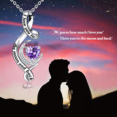 Distance I Love You to The Moon and Back Necklace 925 Sterling Silver Birthstone Necklace Birthday Valentines Day Gifts for Women Wife Mom Daughter2