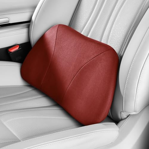 POKSRI 1P Cojin Lumbar de Suede para Coche, Oficina, Sofa, Espuma viscoelástica,39x22cm,Soporte Lumbar, Decoración, Respaldo Cojín (Vino)