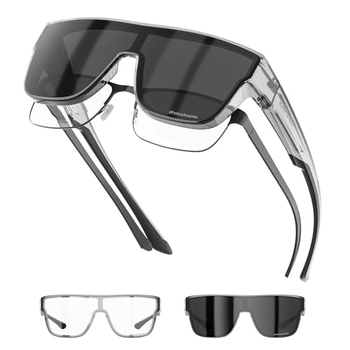 KAPVOE Photochromic Sunglasses Fit Over Glasses for Men Women Oversized Square UV400 Sports Cycling Golf Driving K216