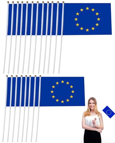 LEEQBCR 20 PCS European Union Flagge,Handgehaltene Mini-Flagge,Kleine European Union Flagge,Mini EU Flaggen,European Union Stick Flagge,Handgehaltene Stick Flaggen,für Paraden,Karneval,Party,Treffen