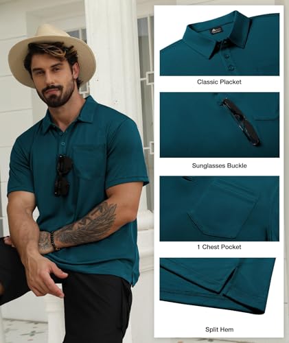Image of SCODI 5 Pack Mens Pocket Polo Shirts Short Sleeve Golf Casual Work T-Shirt