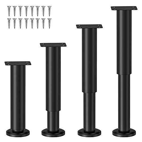 Fladhheg Patas de metal ajustables para muebles de 7.08 a 11.8 pulgadas, patas de mesa de altura ajustable de repuesto para sofá/tocador, juego de 4 unidades, color negro