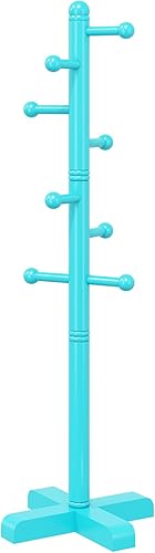 Perchero de abrigos, Percheros independientes con 8 ganchos, 2 alturas ajustables, Perchero de árbol para dormitorio, pasillo, entrada, oficina, Azul