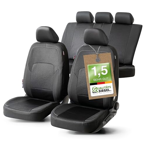 Walser Premium Autositzbezüge Logan mit Reißverschluss Qualitätssieger Sehr Gut* Sitzbezüge Auto, Zipp-IT Schonbezüge Komplettset, 2 Vordersitzbezüge, 1 Rücksitzbezug schwarz/Silber 11862