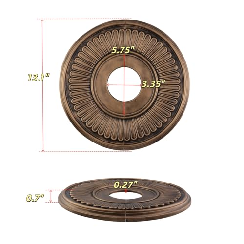 Image of PU Ceiling Medallions 2Pcs, 13.1 Inches x 3.35 Inches, Bronze Tone | Split Type, Fits 3.35 Inches Canopy, European Vintage Carving Style, Synthetic Foam Construction for Easy Installation