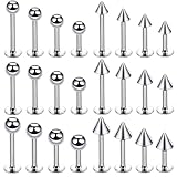 Denipry 24 piercings de acero inoxidable para labios, cejas, triángulos, piercing para labios, ombligo, septum, cejas, para mujeres y hombres, color plateado