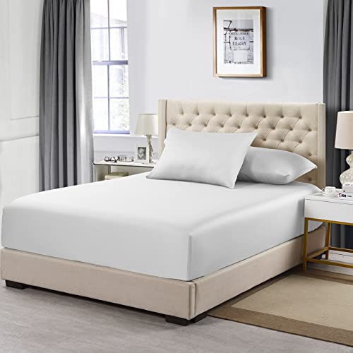 ABRIPEDIC Eucalyptus Tencel Lyocell Fitted Sheet, 600 Thread Count, Silky Soft Fitted-Sheet, 100% Tencel Fitted, Top-Split-King : Adjustable Split Top King, White