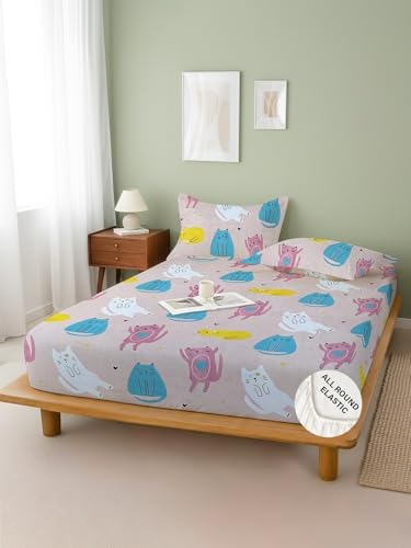 Image of Weave & Decor Cartoon Bedsheet for King Size Bed 78x78x8 Inches, Super King Size, with 2 Pillow Covers 20x30 Inches.