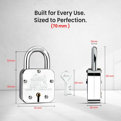 Image of Link Atoot 70mm Padlocks 5Pcs Set | 1 Crore Key Combinations | Stainless Steel Body | Hardened Shackle | 9 Brass Lever | Made in India | 3 Keys for Each Padlock