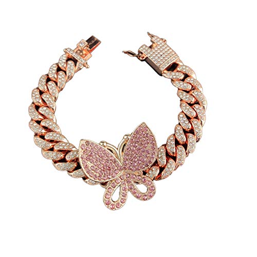 Butterfly Cuban Bracelet Miami Cuban Link Bracelets Multi Cz Rhinestone Exaggerated Iced Out Bling Butterfly Bracelets Hip Hop Punk Crystal Chain Bracelet Rapper Jewelry For Women Girl - Rose Gold #TOP21