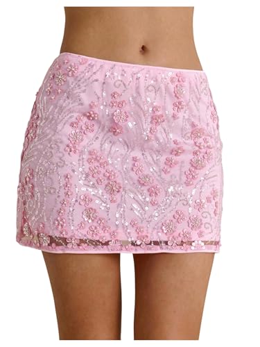 MakeMeChic Women's Sequin Mini Skirt Y2K Sparkly Micro Pencil Skirt