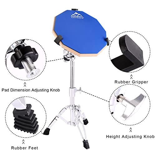 Eastrock Practice Drum Pad Stand Bundles, 11 Inches Double Sided Silent Silicone Drum Pad, Silicone Dumb Drum With Drum Stand, Drumsticks And Storage Bag For Beginners,Blue #TOP4